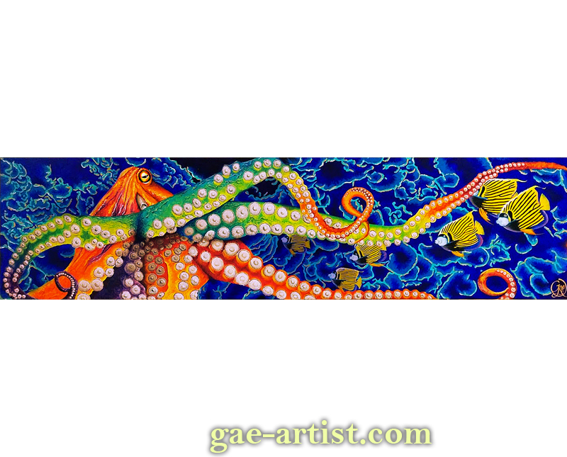 Octopus Imperial angel fish acrylic painting