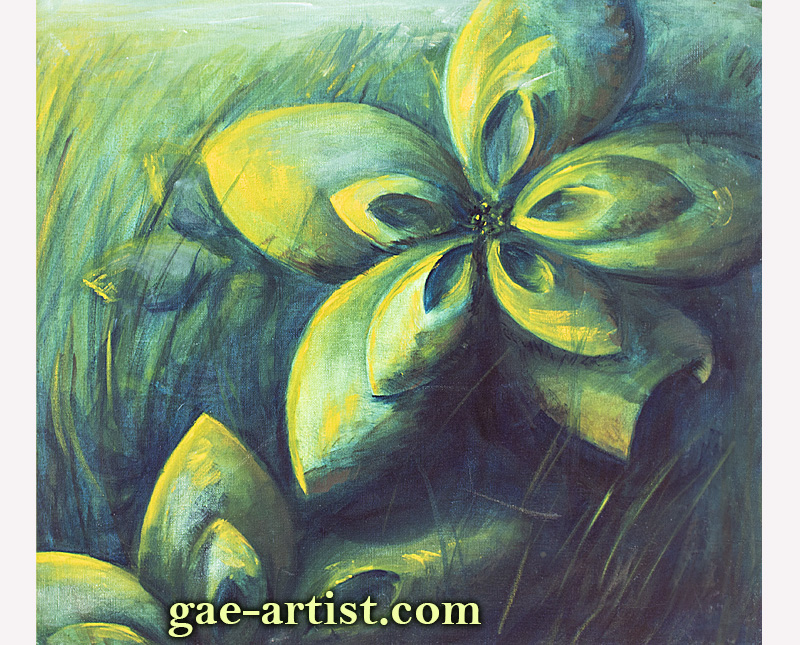 Green petals acrylic painting