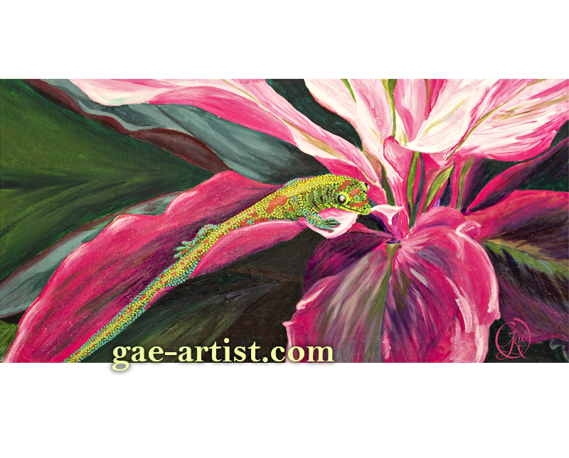 Hawaiian Gold Dust Day Gecko acrylic painting