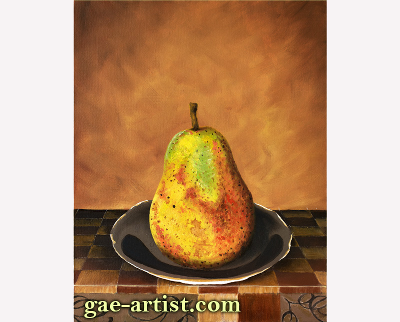 Oil painting of a pear
